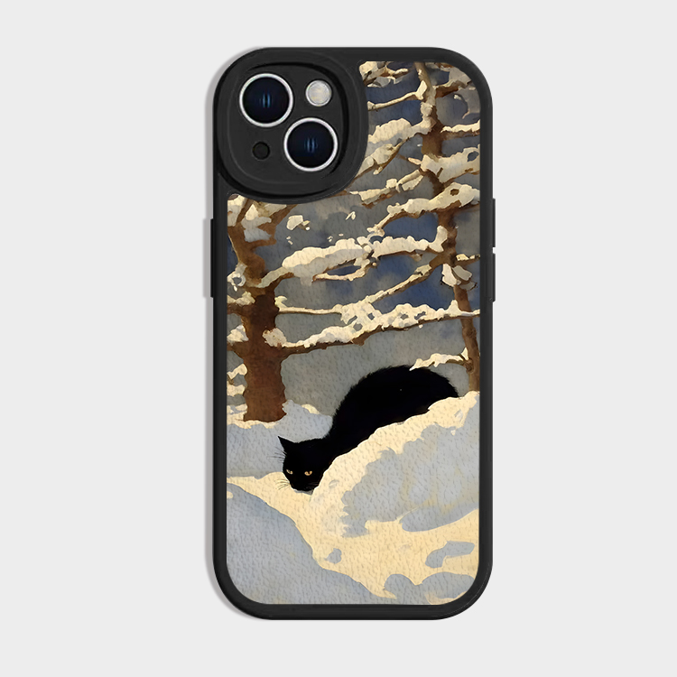 ~雪地猫咪适用iPhone14苹果16promax新款oppo荣耀400vivoS17小众创意一加11华为mate60p70小米15小羊皮手机壳