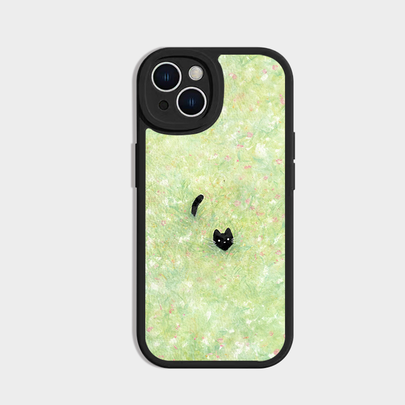 花丛黑猫可爱适用iPhone16promax苹果15荣耀200手机壳13opporeno12vivox100小米14新款mate60华为p70nova