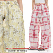 女春季 美式 宽松阔腿休闲裤 TGNS浅滩拾贝格子裤 男慵懒风拖地长裤 子