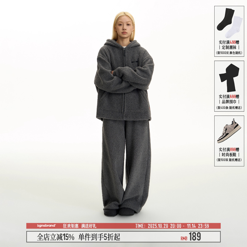 TGNS仿羊羔毛连帽慵懒风开衫外套