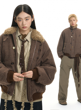 TGNS仿羊羔毛翻领厚外套女生冬季加绒保暖棉衣男美式复古休闲上衣