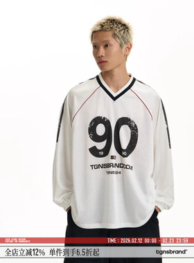 颜安同款TGNS美式Blokecore网面球衣t恤男春季复古运动长袖上衣女