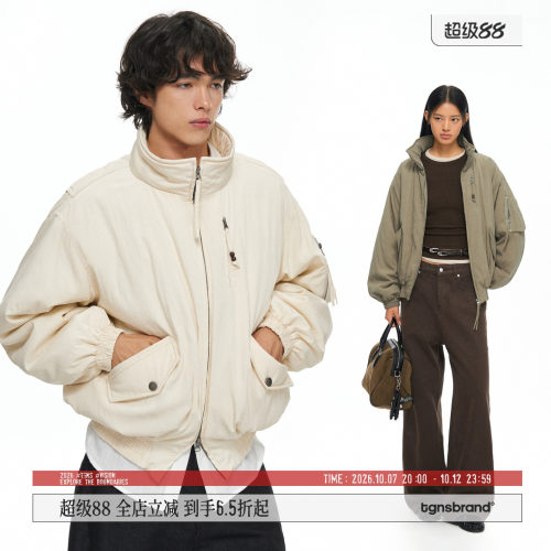 TGNS美式复古飞行夹克棉服外套