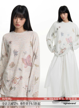 TGNS花鸟鱼虫长袖t恤女薄款夏季白色轻薄上衣宽松慵懒松弛感罩衫