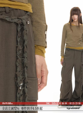 TGNS编织腰绳伞兵裤女生春季美式复古立体打褶工装裤显瘦休闲长裤