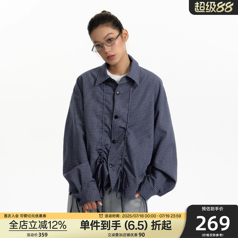【抽褶设计】TGNS复古格纹抽绳外套女秋季宽松休闲设计感上衣外套