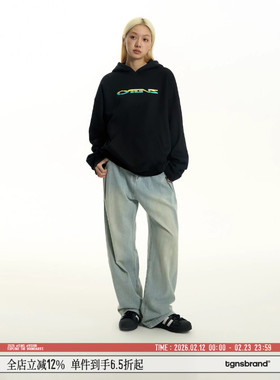 TGNS潮牌分割圆环印花卫衣美式复古休闲基础宽松重磅长袖连帽外套