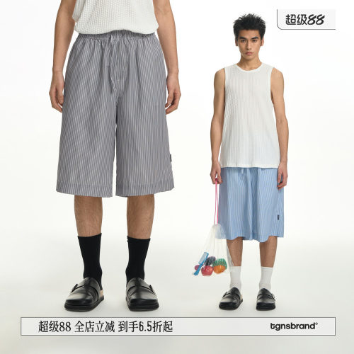 海岛竖条纹七分裤男女夏季薄款
