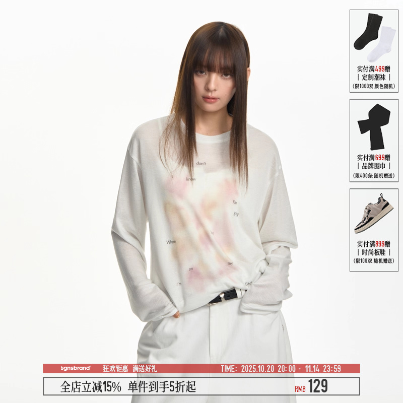 字母印花长袖T恤女宽松