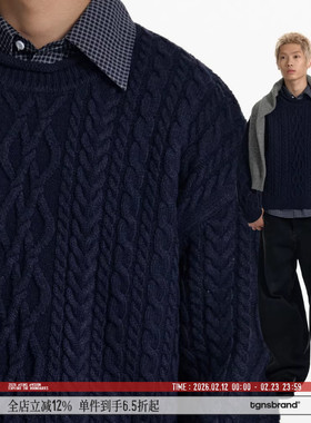 TGNS圆领套头毛衣男女春季慵懒复古上衣基础打底宽松休闲针织外套