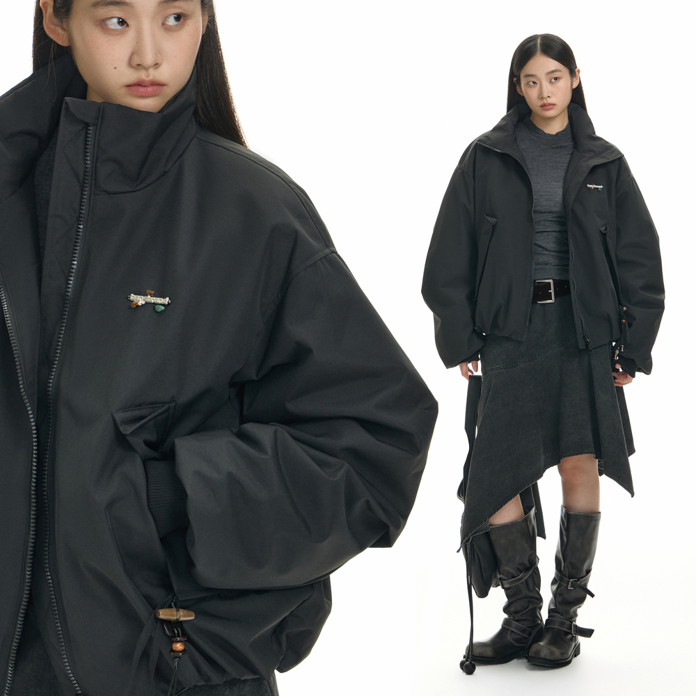 TGNS碎珠金属牌工装羽绒服外套