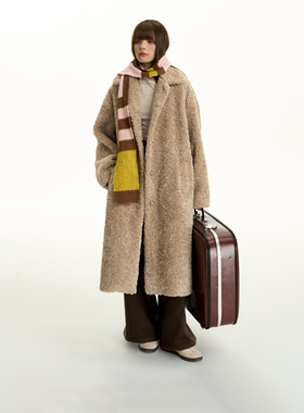 TGNS潮牌中长款仿羊羔绒大衣女冬季新款过膝风衣复古加厚保暖外套