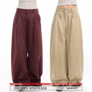 男宽松垂感长裤 女生春夏遮肉显瘦阔腿裤 子 裤 TGNS皱感立体廓形工装