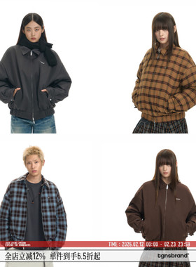 【双面穿】TGNS格纹棉服女冬季复古翻领两面穿夹棉夹克保暖棉衣男