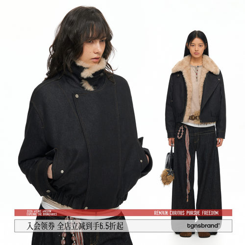 TGNS复古原牛短款牛仔棉服外套