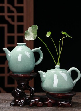 茶壶小花器花插绿萝水培创意禅意家居摆件酒店铜钱草陶瓷花盆花瓶