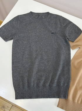 NGRM 70%羊毛30%山羊绒~赵今麦同款修身圆领针织短袖短款上衣女