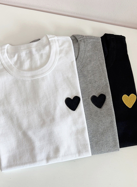 NGRM 100%纯棉日系经典爱心圆领短袖T恤情侣宽松打底衫上衣男女夏