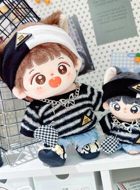 现货棉花娃娃娃衣10cm15cm20cm黑色酷酷男娃衣服黑与霜白毛衣套头