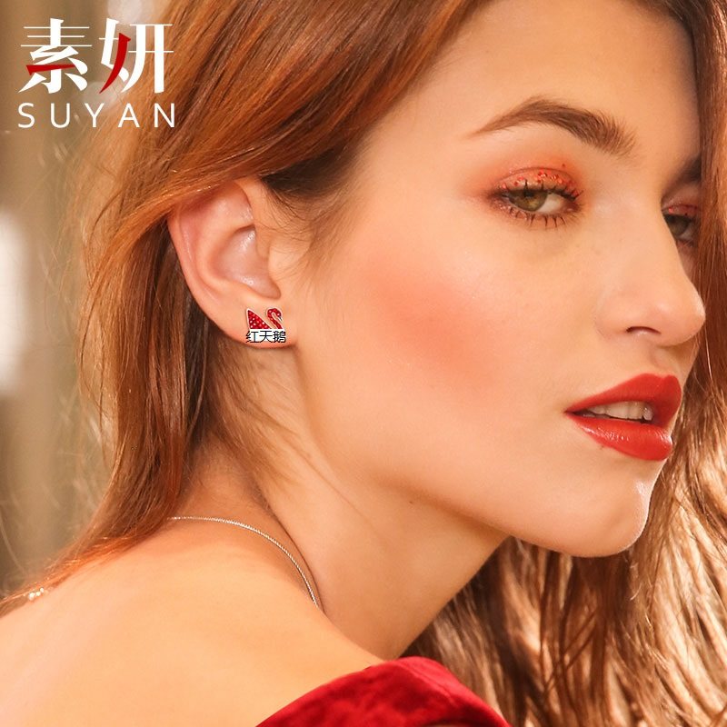 925纯银红色小天鹅高级感项链女潮网红锁骨链毛衣链2019新款法式