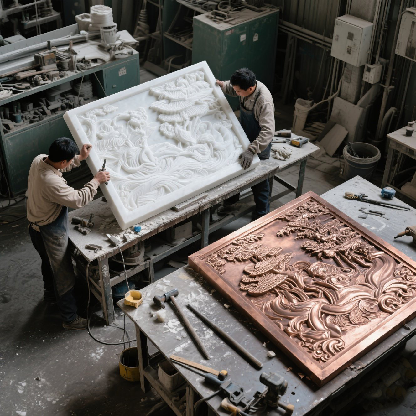 定制石雕墙面立体人物抽象艺术石刻浮雕壁画锻造浇铸铜浮雕装饰品图片