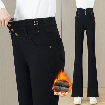 羊羔绒黑色微喇牛仔裤女