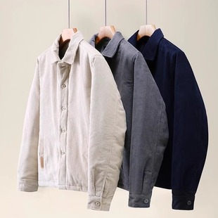 2025秋冬新款灯芯绒羽绒棉服外套复古坑条绒加厚保暖棉衣男装夹克