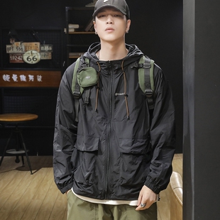 户外防晒衣夏季 速干机能薄防晒服男徒步登山防水溅连帽外套 UPF50