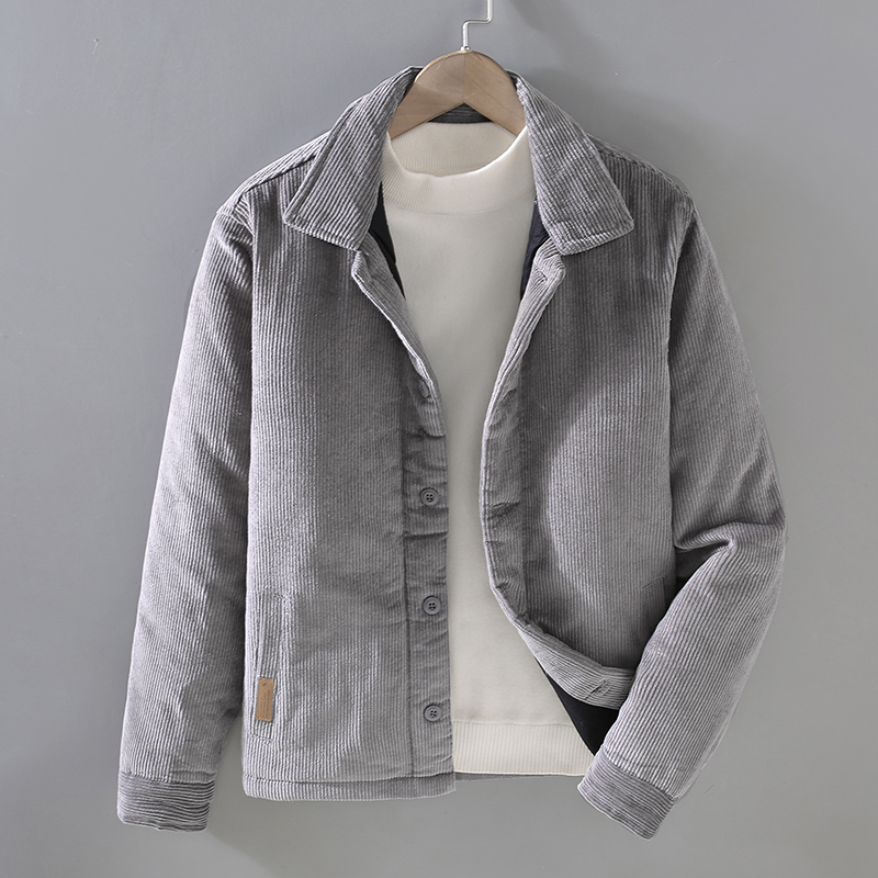 加厚秋冬灯芯绒翻领棉衣男