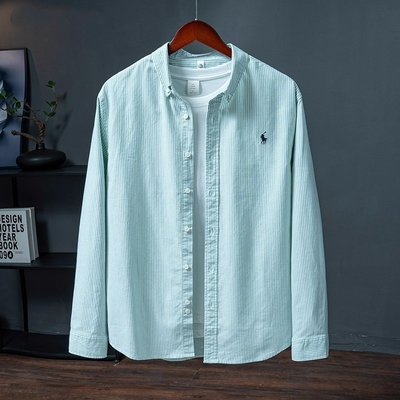 经典竖条纹刺绣长袖衬衫男