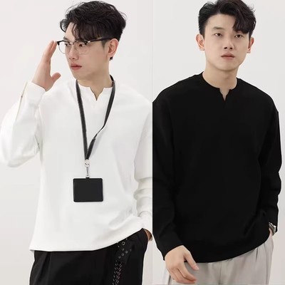 老钱风男士竹絮棉亨利领T恤