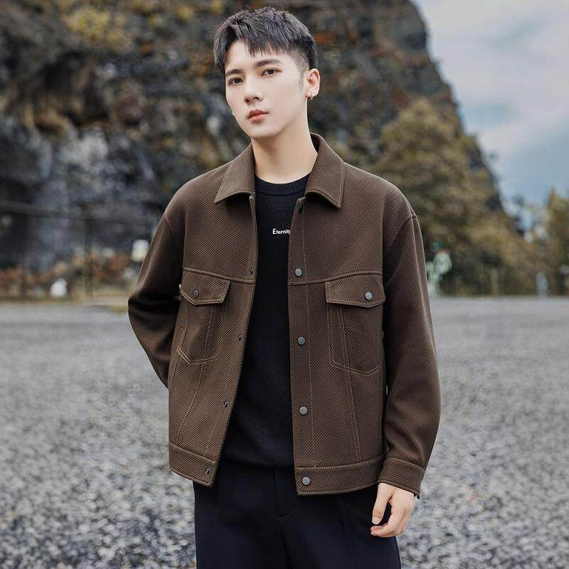 缉明线男士翻领夹克外套春秋新款痞帅短款宽松痞帅休闲工装上衣潮,男装,夹克,淘宝优惠券,粉丝福利购,淘宝优惠卷