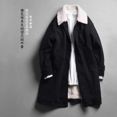 男士中长款翻领加厚加绒风衣