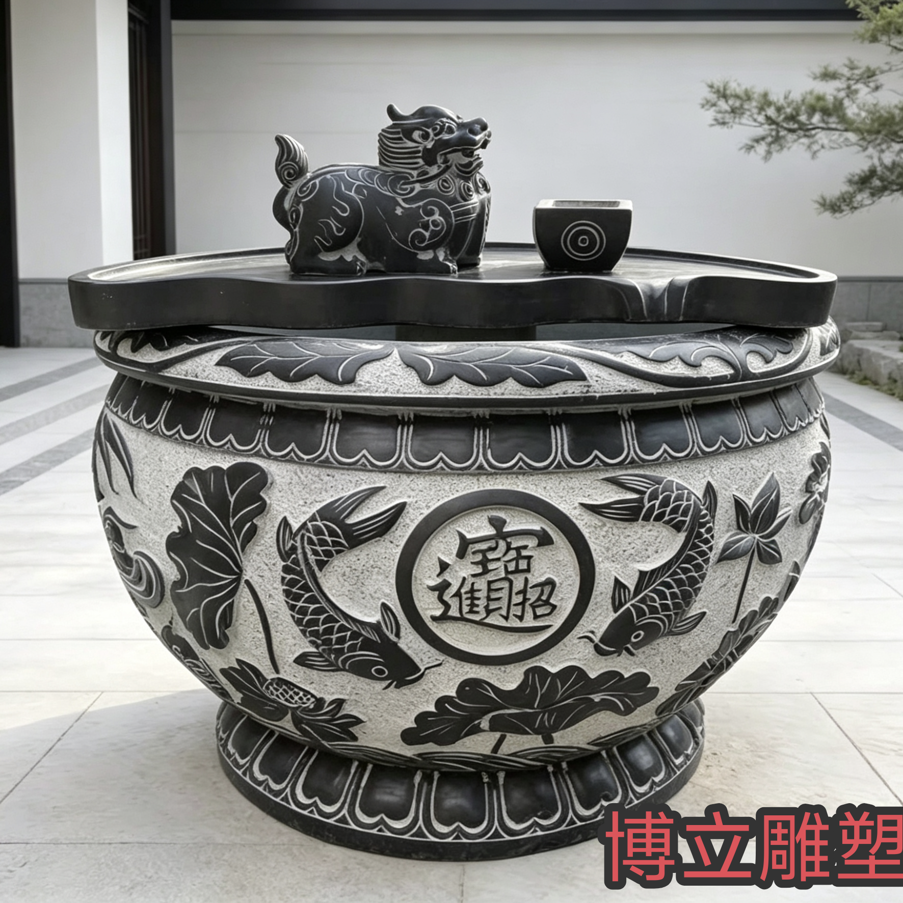 石雕鱼缸花盆石缸天然青石门海仿古养鱼荷花缸庭院石头缸户外直销