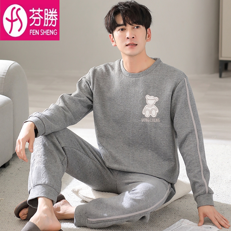 睡衣男士秋冬款纯棉加厚夹层空气棉2025新款套头冬季家居服可外穿