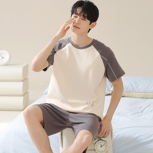 100%纯棉睡衣男士夏季纯棉短袖