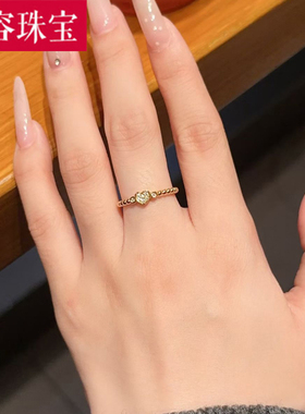5D硬金黄金爱心戒指女999足金新款点钻镶嵌小克重指环食指戒送礼