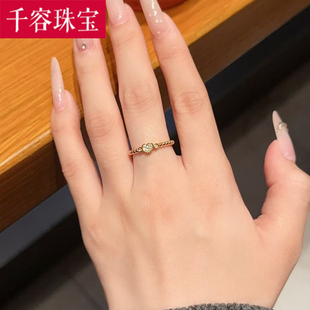 5D硬金黄金爱心戒指女999足金新款点钻镶嵌小克重指环食指戒送礼