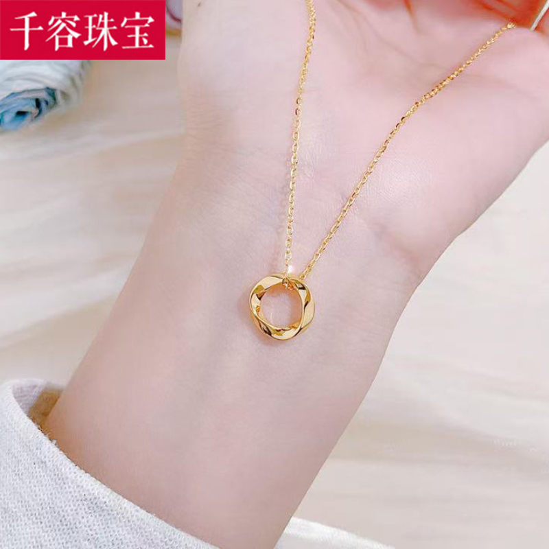 5G莫比乌斯项链女999足金时尚圆环圈圈锁骨套链纯金一体链送女友