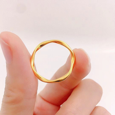 女款足金黄金素圈女戒