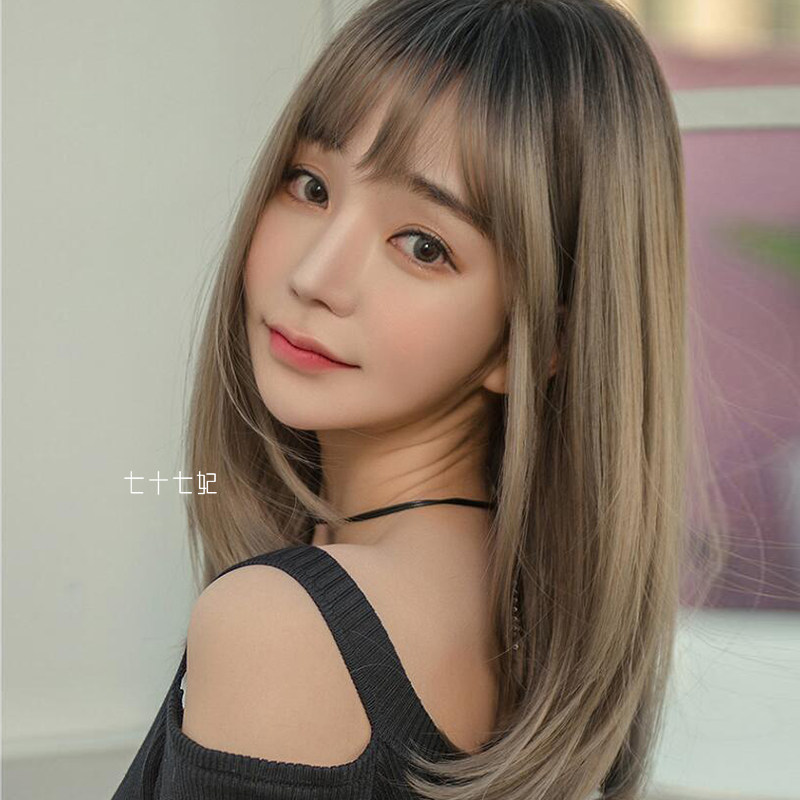 假发女短直发黑渐变青木灰圆脸中长卷发锁骨发齐肩自然逼真全头套