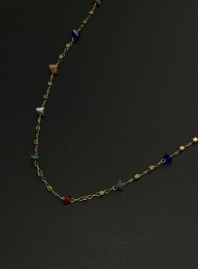 彩色复古甜美彩色天然石头细巧简约个性百搭气质短款项链锁骨链女