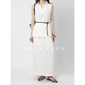 极简V领上衣 INNER ROOM轻薄透气天丝亚麻半裙套装 松紧腰半裙女夏