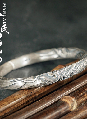 复古做旧男足银999神龙见首