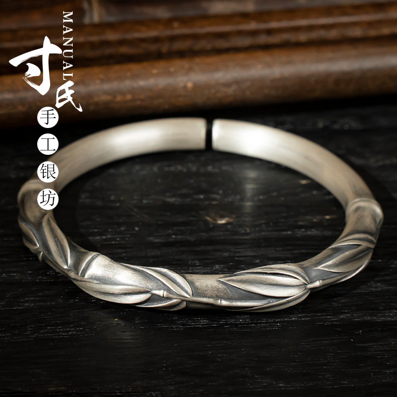寸银坊云南大理足银女时尚个性竹子节节高开口银手镯年轻款.传承