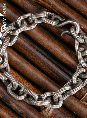 999足银手工银编丝扭丝手链 原创个性厚重男款银手链 纯银重工