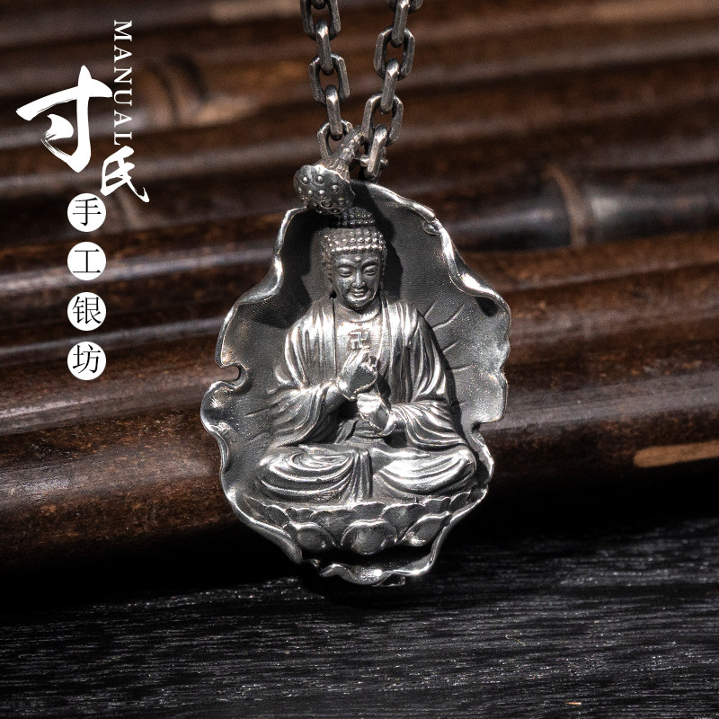 十二生肖属相吊坠纯银999男士复古实心银佛挂坠项坠荷叶版