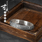 云南大理手工錾刻浮雕工艺复古做旧扁条宽面帝宝貔貅手镯.匠心