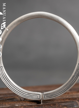 天圆地方情侣款民族风银手镯