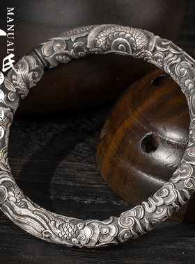 男士个性雪花银复古风定制手镯